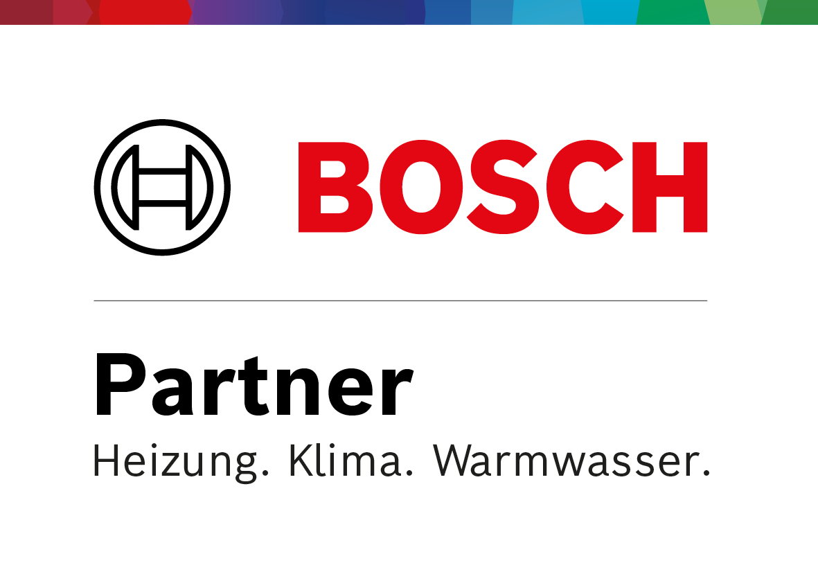 Bosch-Logo mit Text: "Partner Heizung. Klima. Warmwasser." auf weißem Hintergrund.