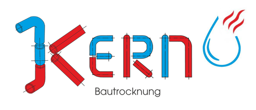 Logo der Firma Kern Bautrocknung mit Rohren in Rot und Blau